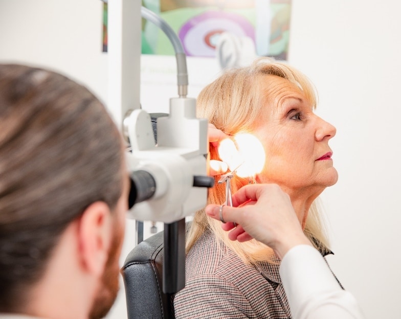 Woman getting hearing checked at Victorian Hearing